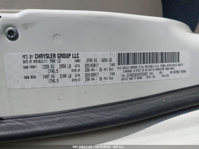 2013 Dodge Grand Caravan Se VIN: 2C4RDGBG4DR733565 Lot: 40607127