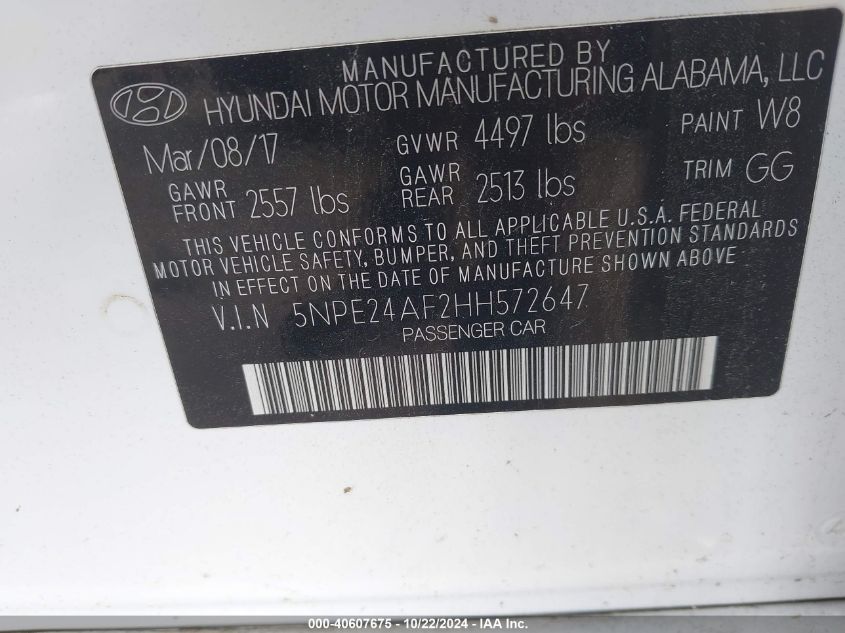 2017 HYUNDAI SONATA - 5NPE24AF2HH572647