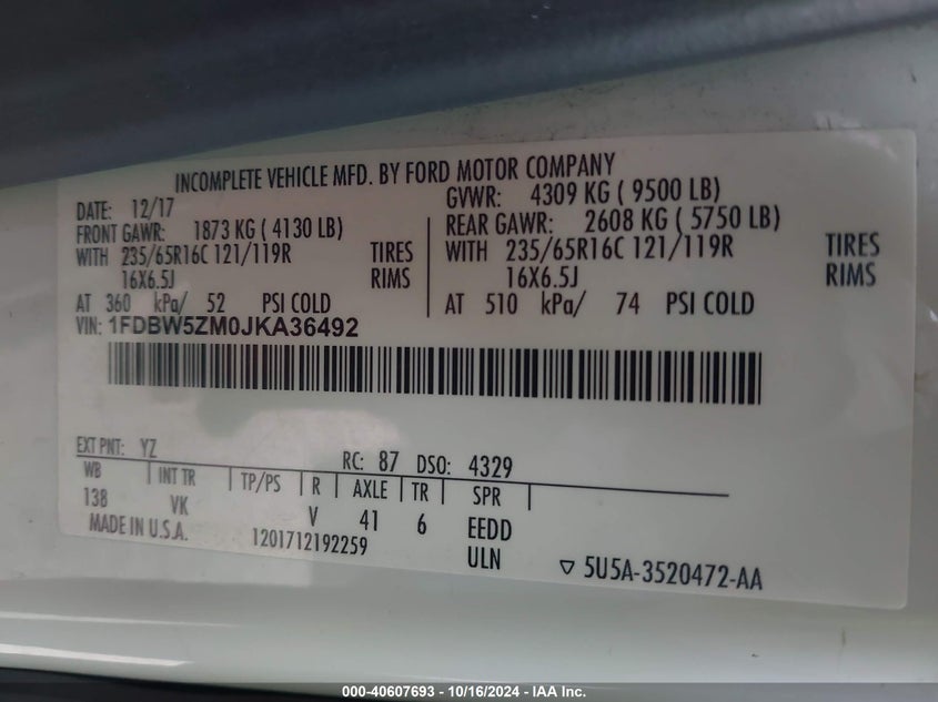 VIN 1FDBW5ZM0JKA36492 2018 FORD TRANSIT-350 CAB