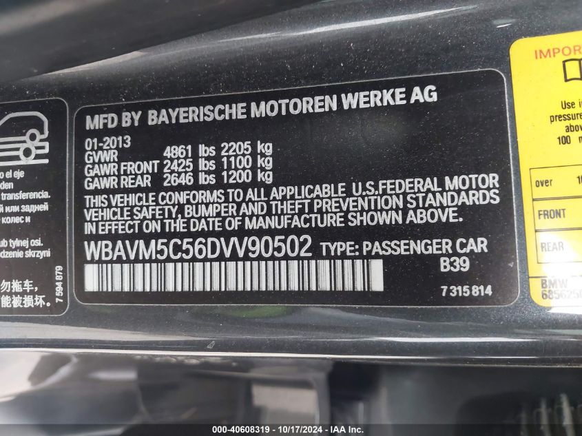 2013 BMW X1 xDrive35I VIN: WBAVM5C56DVV90502 Lot: 40608319