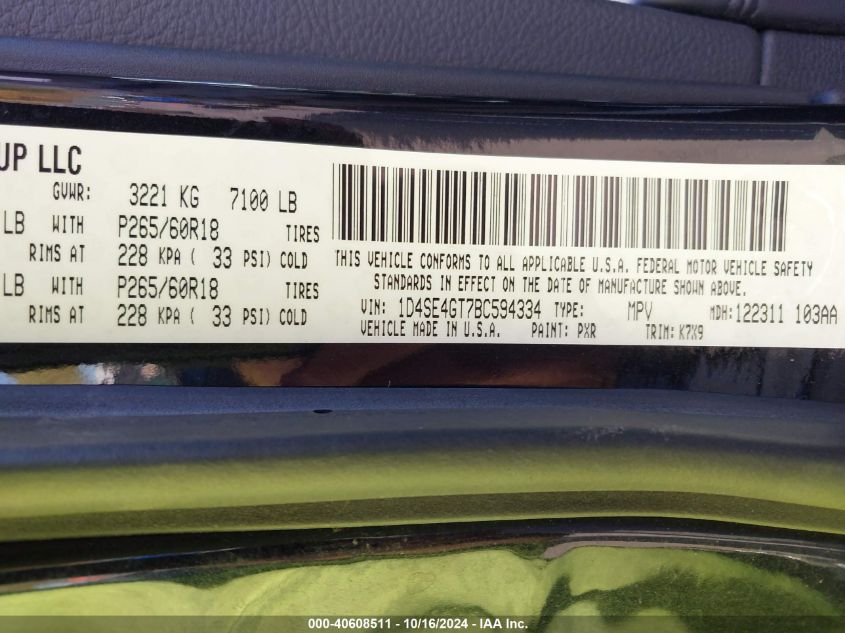 2011 Dodge Durango Crew VIN: 1D4SE4GT7BC594334 Lot: 40608511