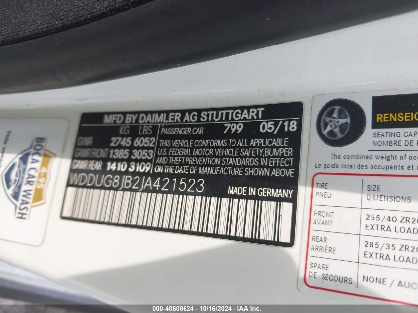 VIN WDDUG8JB2JA421523 2018 Mercedes-Benz AMG S 63,... no.9