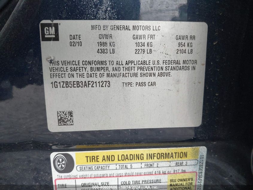 2010 Chevrolet Malibu Ls VIN: 1G1ZB5EB3AF211273 Lot: 40608686