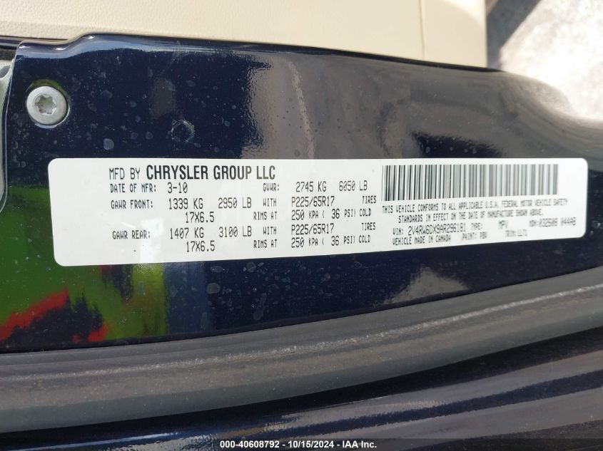 2010 Volkswagen Routan Sel Premium VIN: 2V4RW6DX9AR296181 Lot: 40608792