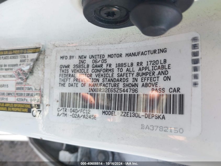 2005 Toyota Corolla S VIN: 1NXBR32E65Z544796 Lot: 40608814