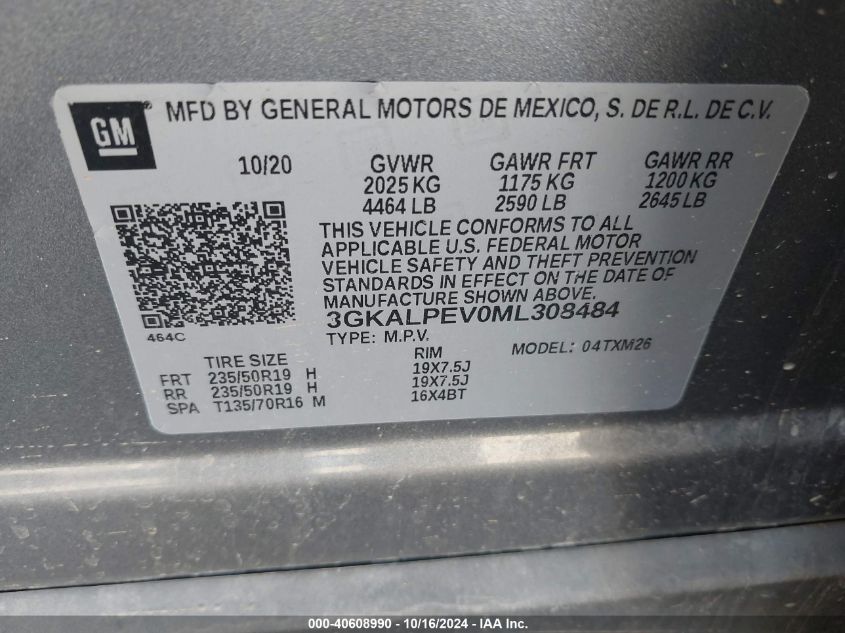 2021 GMC Terrain Fwd Slt VIN: 3GKALPEV0ML308484 Lot: 40608990