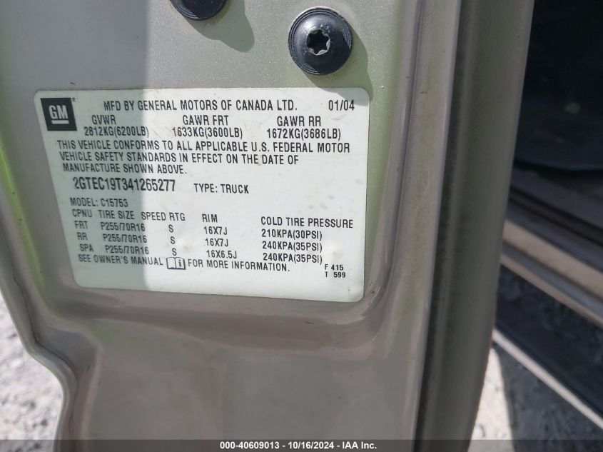 2004 GMC Sierra 1500 Slt VIN: 2GTEC19T341265277 Lot: 40609013