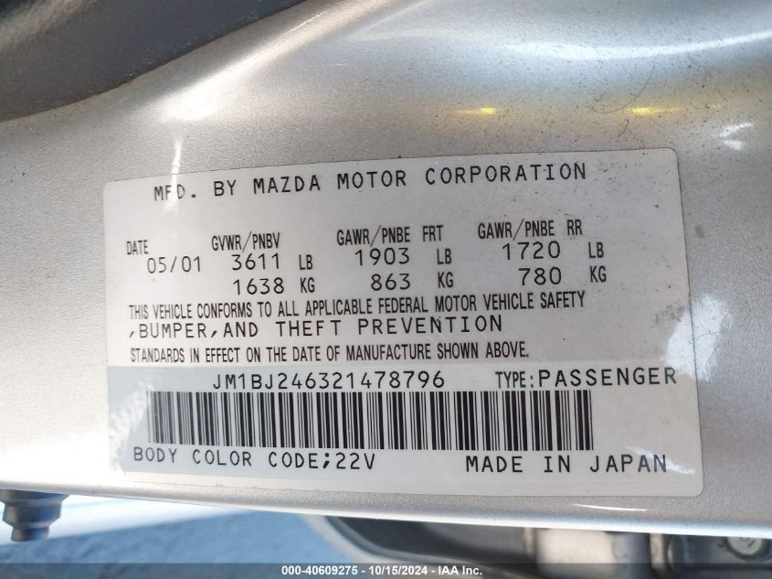 2002 Mazda Protege5 VIN: JM1BJ246321478796 Lot: 40609275