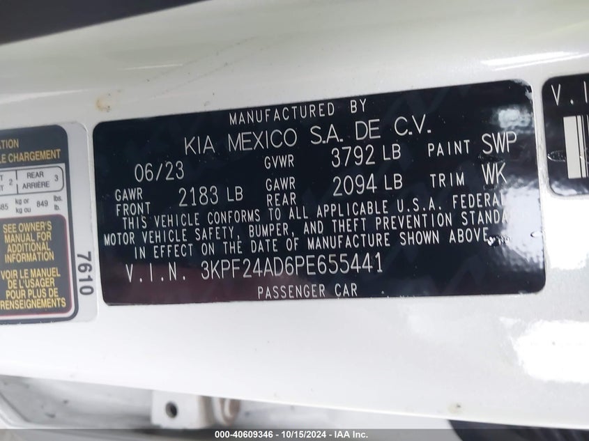 VIN 3KPF24AD6PE655441 2023 KIA FORTE LXS