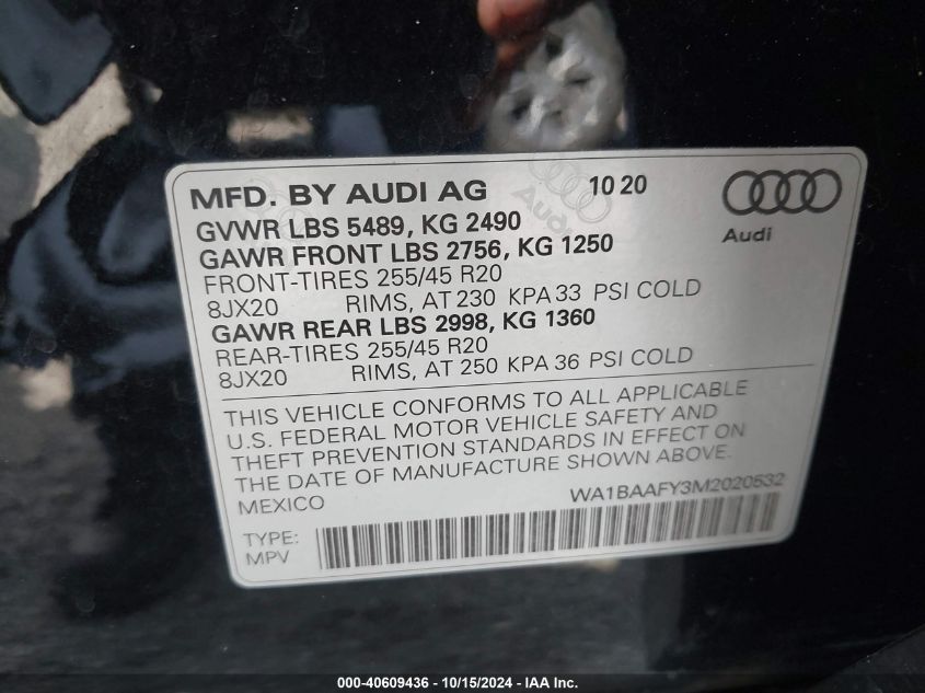 2021 Audi Q5 Premium Plus 45 Tfsi Quattro S Tronic VIN: WA1BAAFY3M2020532 Lot: 40609436