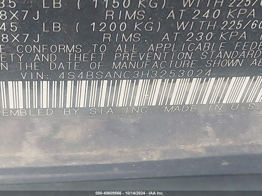 2017 Subaru Outback 2.5I Limited VIN: 4S4BSANC3H3253024 Lot: 40609566