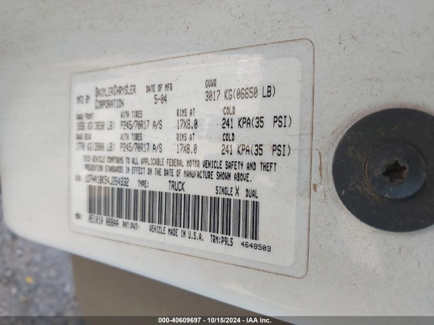 2004 Dodge Ram 1500 St VIN: 1D7HA18K54J264932 Lot: 40609697