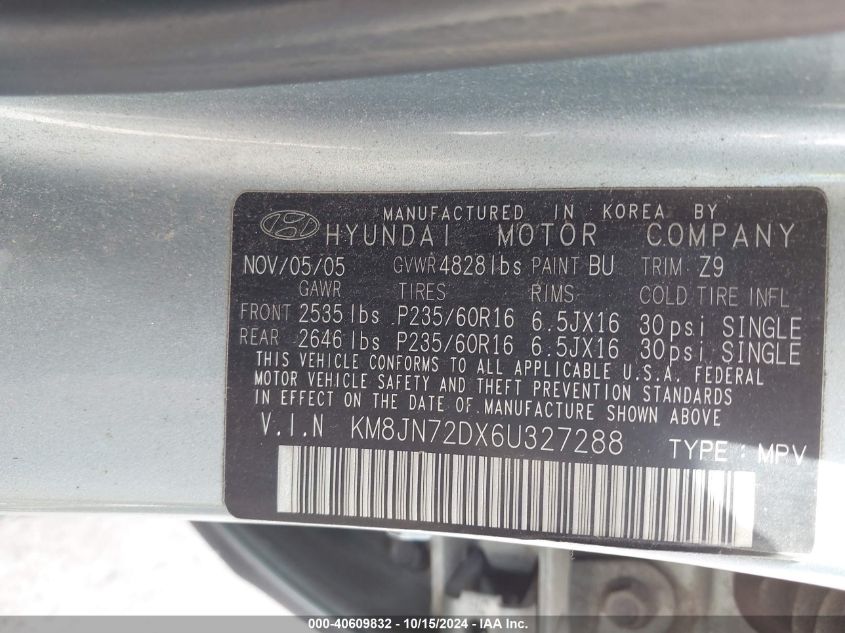 2006 Hyundai Tucson Gls/Limited VIN: KM8JN72DX6U327288 Lot: 40609832