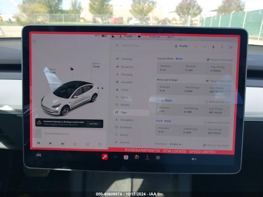 2021 Tesla Model 3 Standard Range Plus Rear-Wheel Drive VIN: 5YJ3E1EA1MF096718 Lot: 40609874