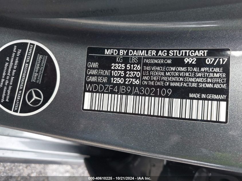 VIN WDDZF4JB9JA302109 2018 Mercedes-Benz E 300 no.9