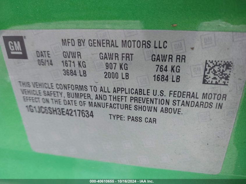 VIN 1G1JC6SH3E4217634 2014 CHEVROLET SONIC no.9