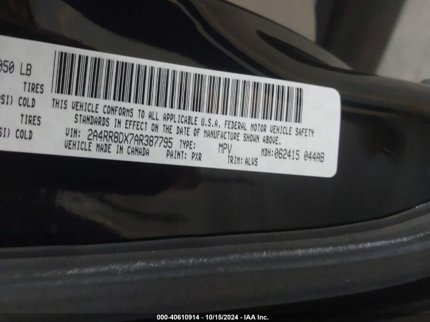 2010 Chrysler Town & Country Touring Plus VIN: 2A4RR8DX7AR387795 Lot: 40610914