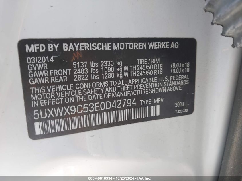 VIN 5UXWX9C53E0D42794 2014 BMW X3, Xdrive28I no.9