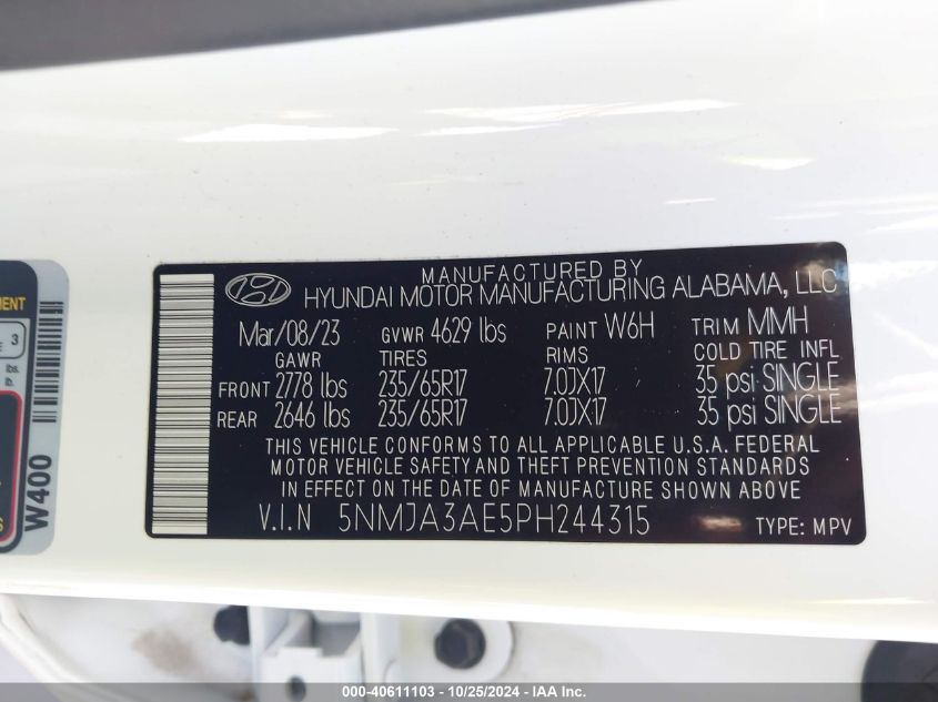 VIN 5NMJA3AE5PH244315 2023 HYUNDAI TUCSON no.9