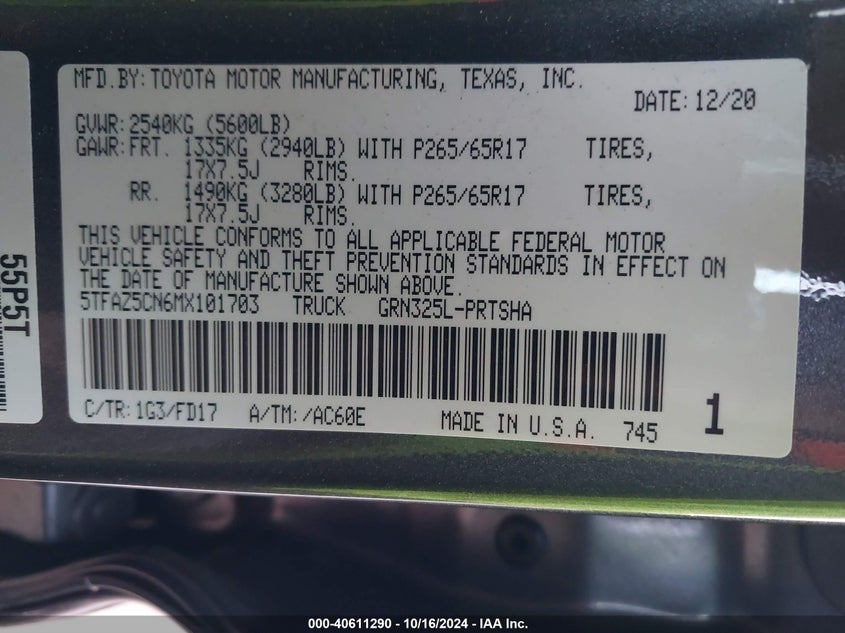 2021 TOYOTA TACOMA TRD SPORT - 5TFAZ5CN6MX101703