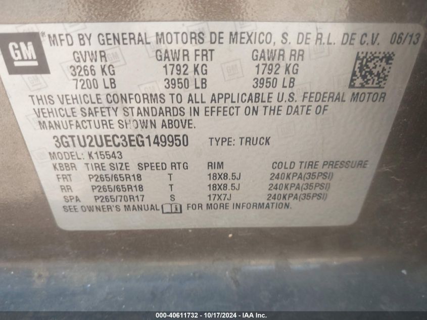 VIN 3GTU2UEC3EG149950 2014 GMC Sierra, 1500 Sle no.9