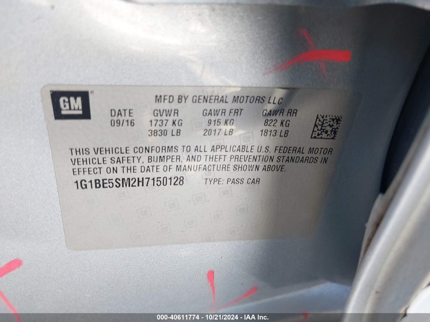 2017 CHEVROLET CRUZE LT AUTO - 1G1BE5SM2H7150128