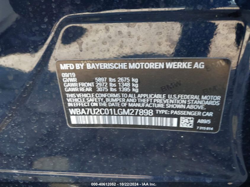 2020 BMW 750I xDrive VIN: WBA7U2C01LGM27898 Lot: 40612052