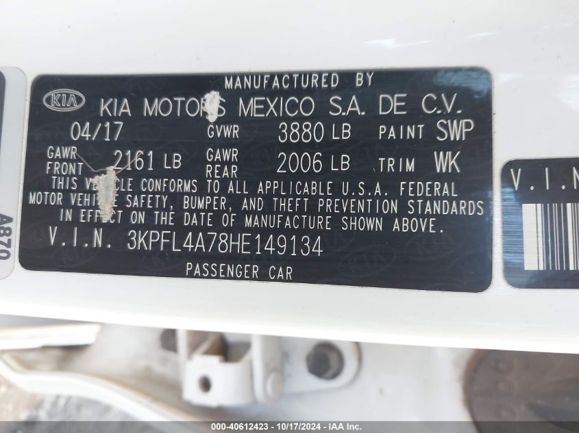 2017 KIA FORTE LX - 3KPFL4A78HE149134
