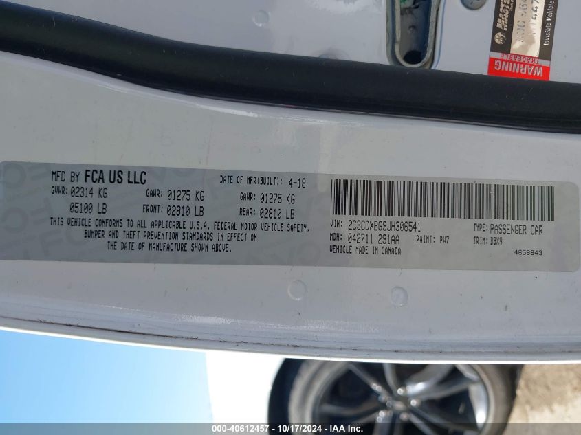 2018 DODGE CHARGER SXT RWD - 2C3CDXBG9JH306541