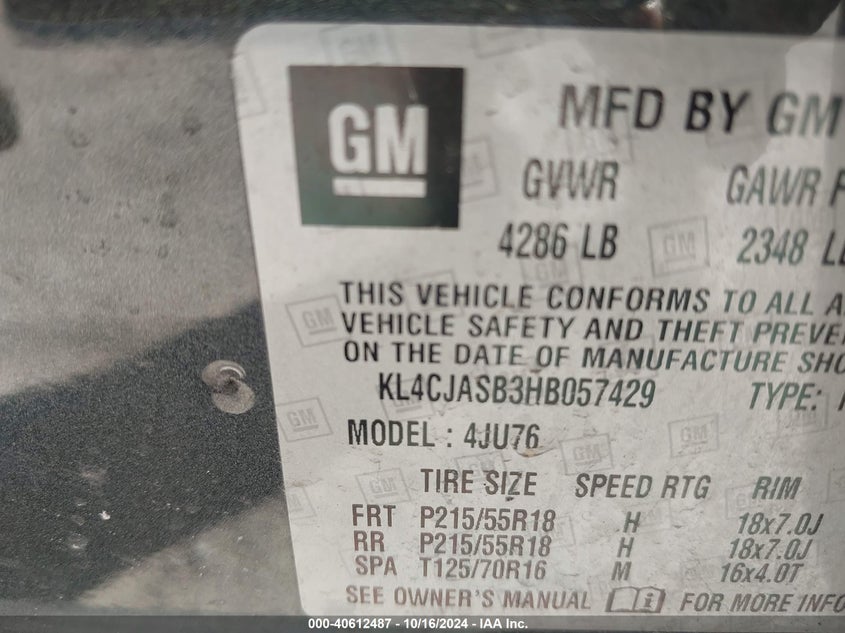 VIN KL4CJASB3HB057429 2017 BUICK ENCORE PREFERRED