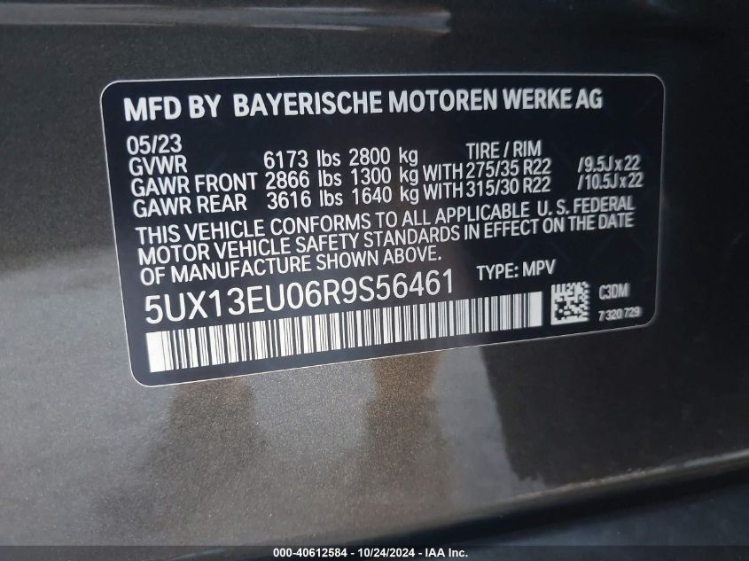 VIN 5UX13EU06R9S56461 2024 BMW X5, Sdrive40I no.9