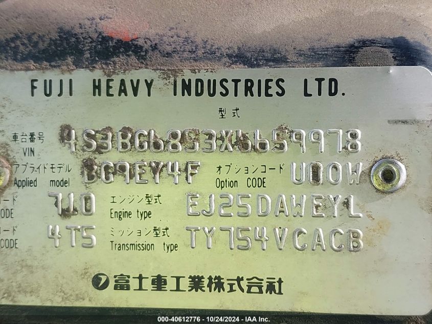 1999 Subaru Legacy 30Th Ann. Outback Ltd./Outback VIN: 4S3BG6853X6659978 Lot: 40612776