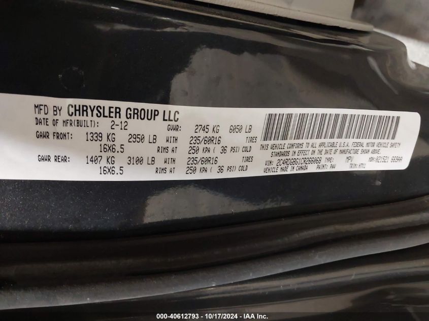 2012 Dodge Grand Caravan Se/Avp VIN: 2C4RDGBG1CR266068 Lot: 40612793