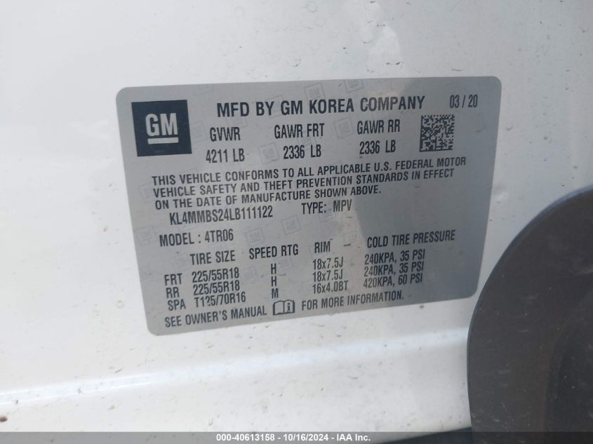 2020 Buick Encore Gx Fwd Preferred VIN: KL4MMBS24LB111122 Lot: 40613158