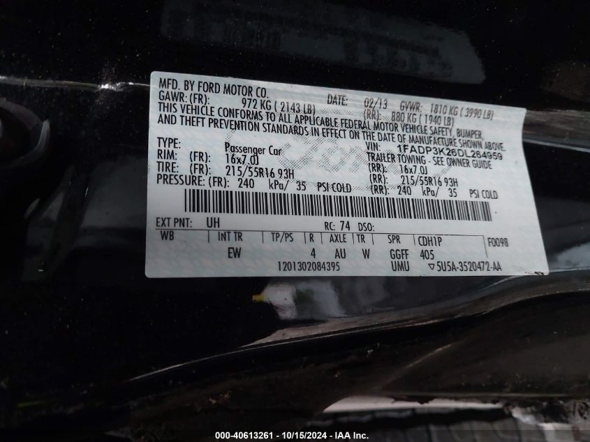 2013 FORD FOCUS SE - 1FADP3K26DL264959