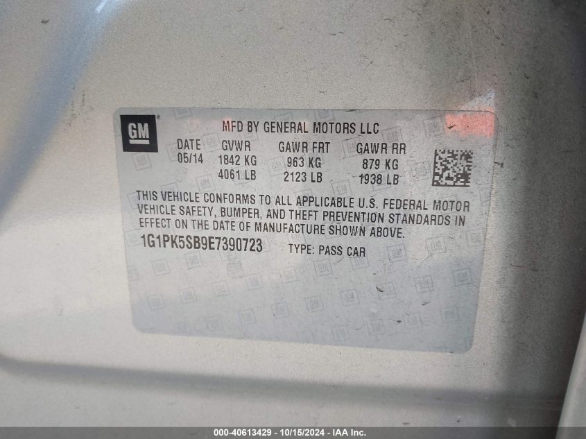 2014 Chevrolet Cruze Lt VIN: 1G1PK5SB9E7390723 Lot: 40613429