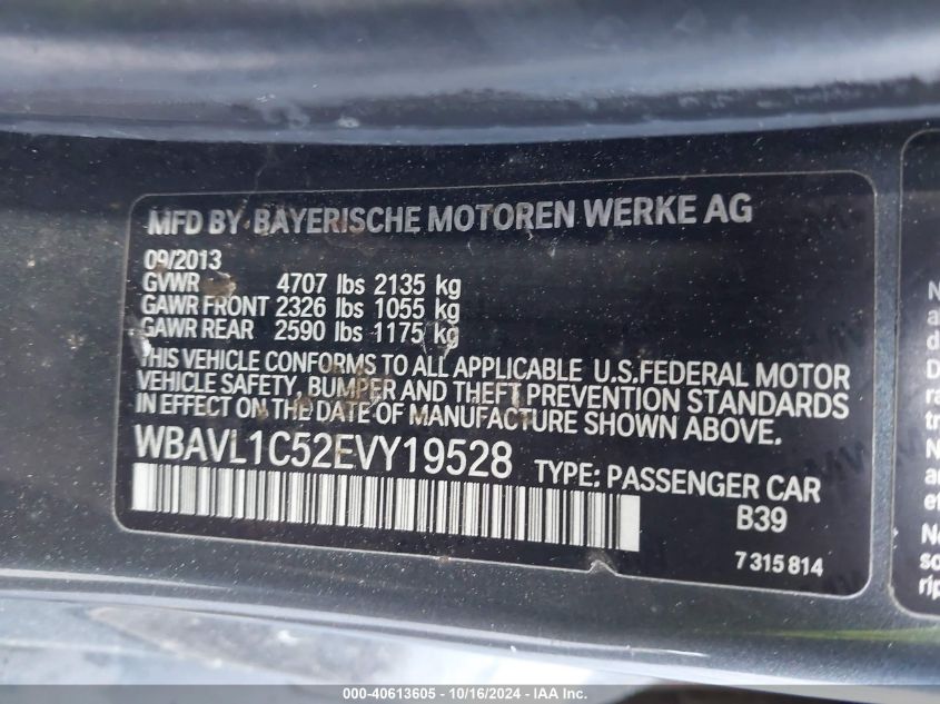 2014 BMW X1 xDrive28I VIN: WBAVL1C52EVY19528 Lot: 40613605