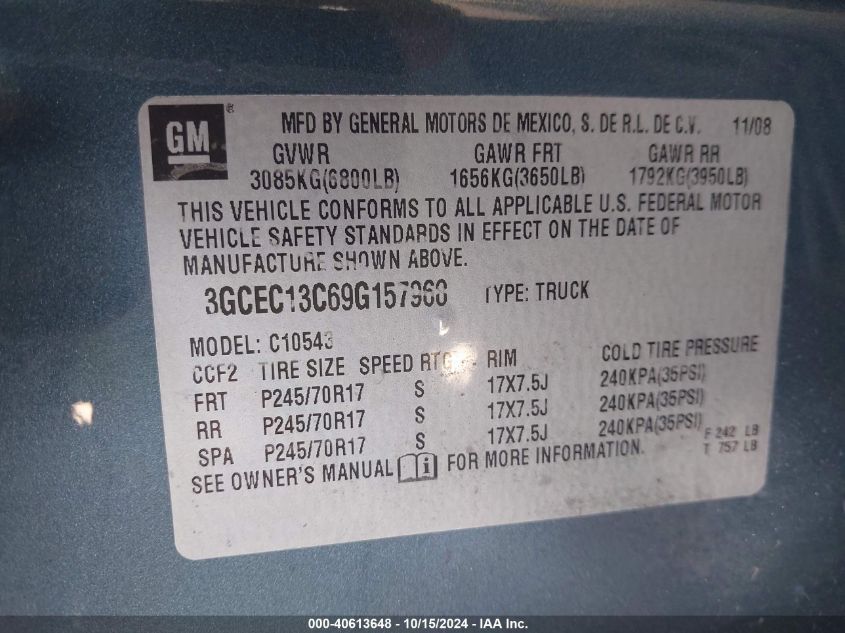 2009 Chevrolet Silverado 1500 Ls VIN: 3GCEC13C69G157968 Lot: 40613648