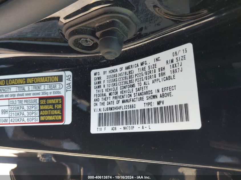 2015 HONDA CR-V TOURING - 5J6RM3H94FL025680