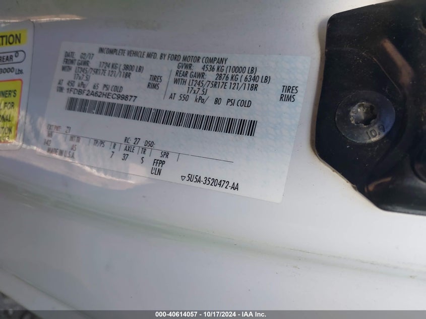 2017 Ford F-250 Xl VIN: 1FDBF2A62HEC99877 Lot: 40614057