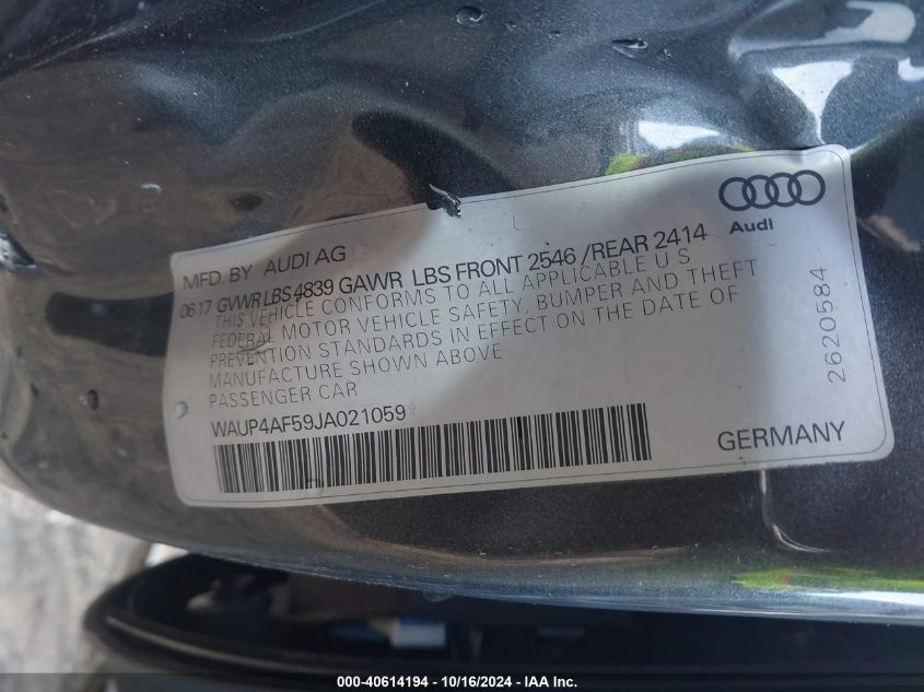 2018 Audi S5 3.0T Premium Plus VIN: WAUP4AF59JA021059 Lot: 40614194