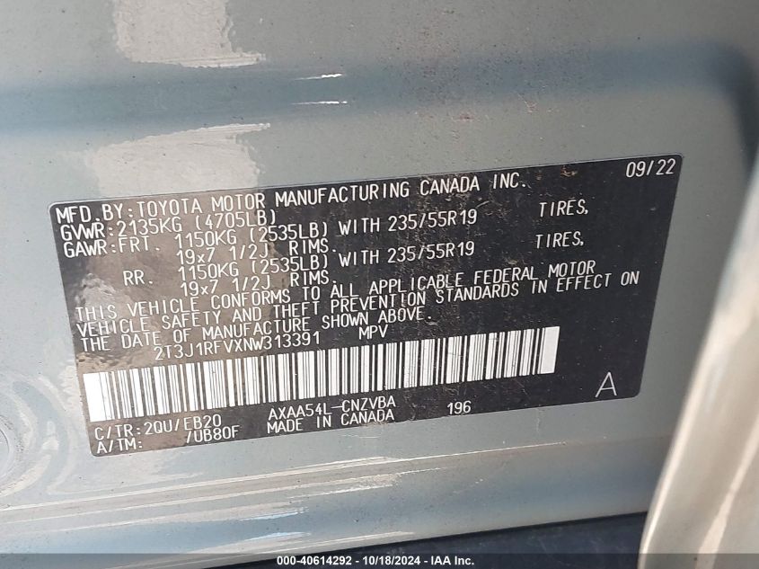 2022 TOYOTA RAV4 ADVENTURE - 2T3J1RFVXNW313391