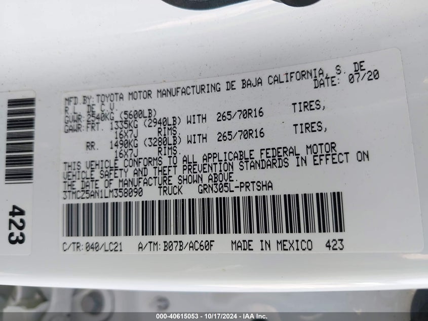 2020 TOYOTA TACOMA TRD OFF-ROAD - 3TMCZ5AN1LM358090