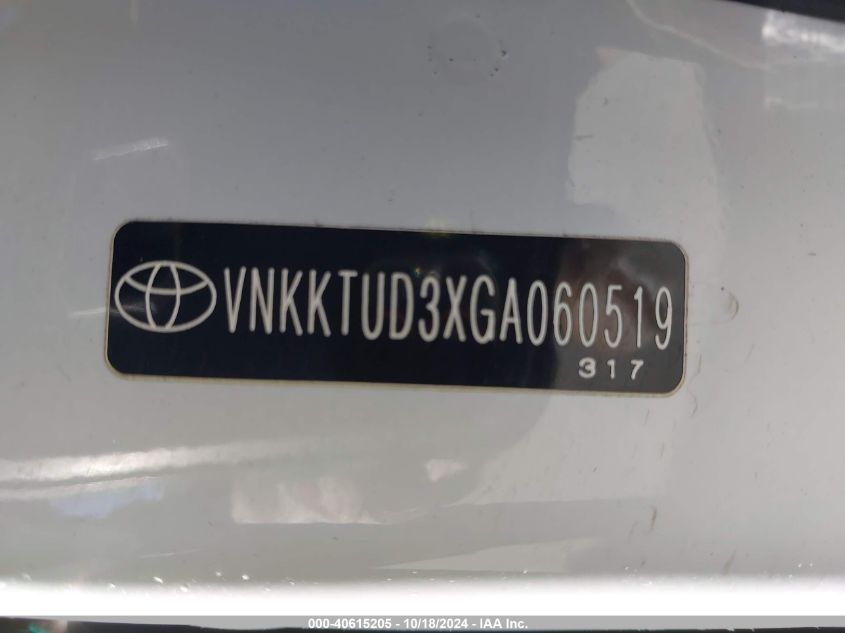 2016 Toyota Yaris Le VIN: VNKKTUD3XGA060519 Lot: 40615205