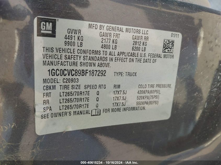 2011 Chevrolet Silverado 2500Hd Work Truck VIN: 1GC0CVC89BF187292 Lot: 40615234