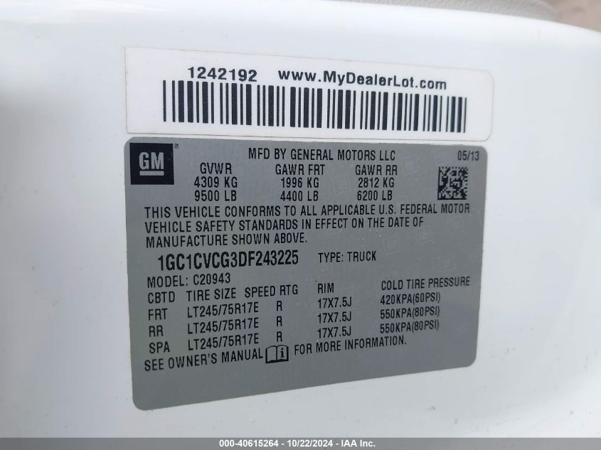 2013 Chevrolet Silverado 2500Hd Work Truck VIN: 1GC1CVCG3DF243225 Lot: 40615264