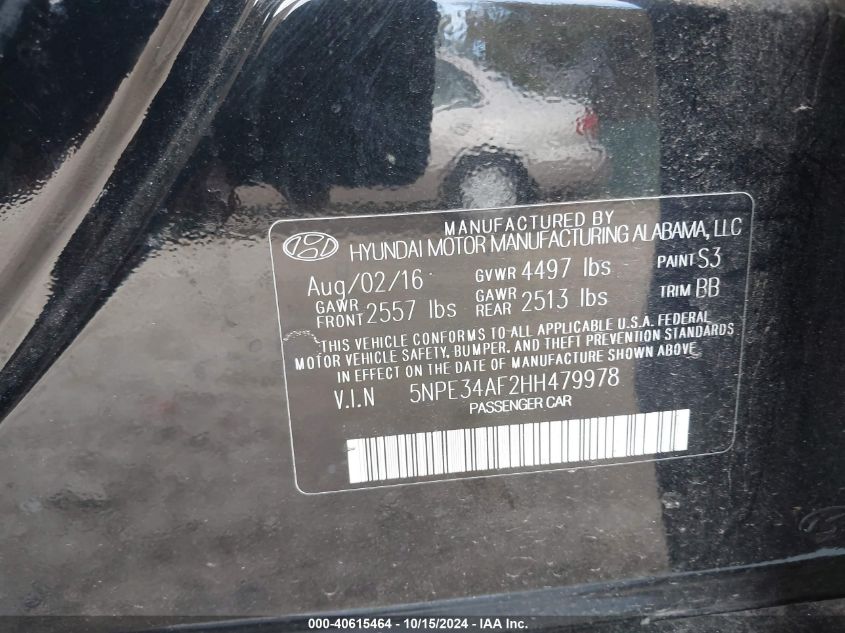 2017 Hyundai Sonata Sport VIN: 5NPE34AF2HH479978 Lot: 40615464