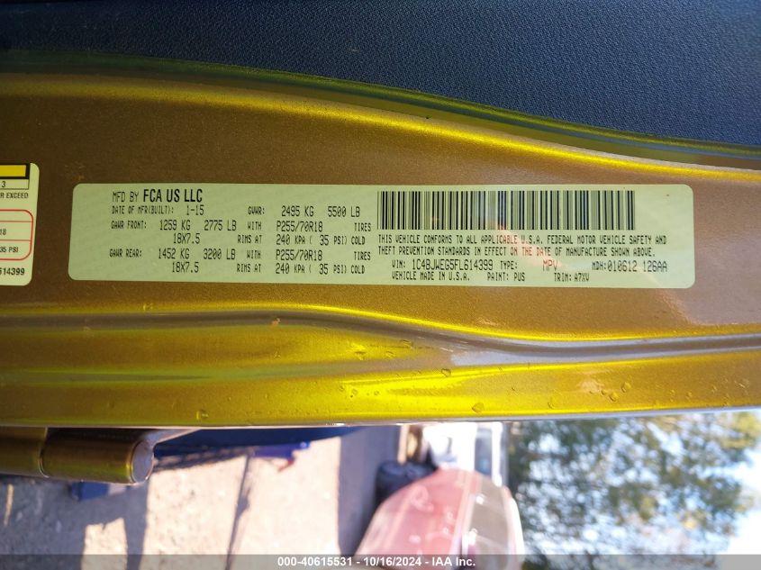 2015 JEEP WRANGLER UNLIMITED SAHARA - 1C4BJWEG5FL614399