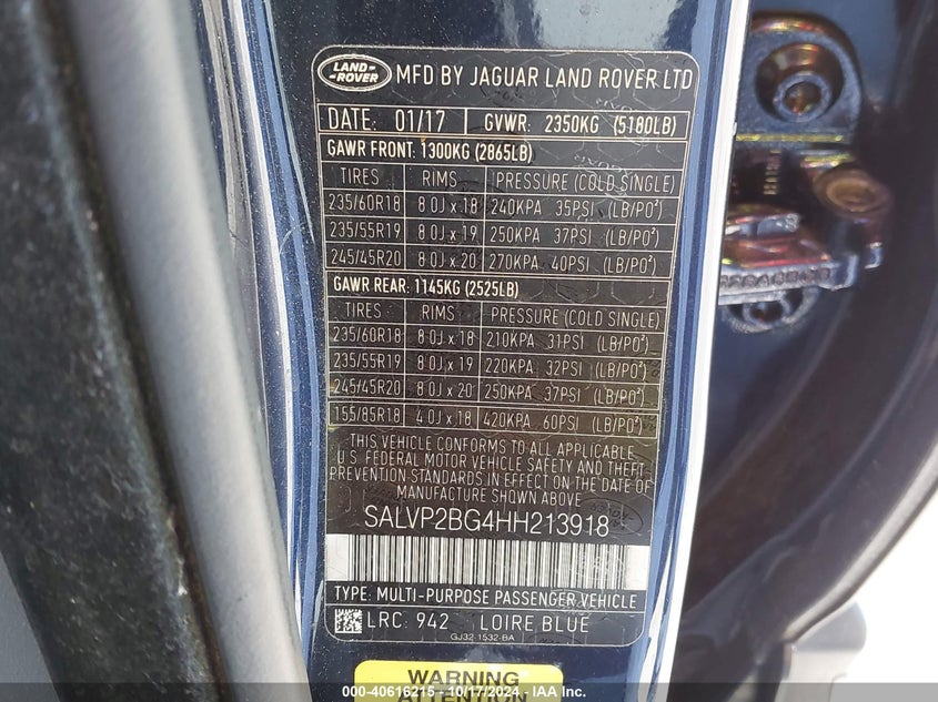 2017 LAND ROVER RANGE ROVER EVOQUE SE/SE PREMIUM - SALVP2BG4HH213918