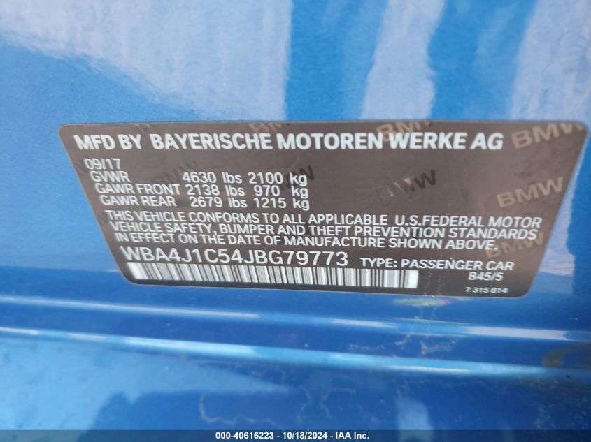 2018 BMW 430I GRAN COUPE - WBA4J1C54JBG79773